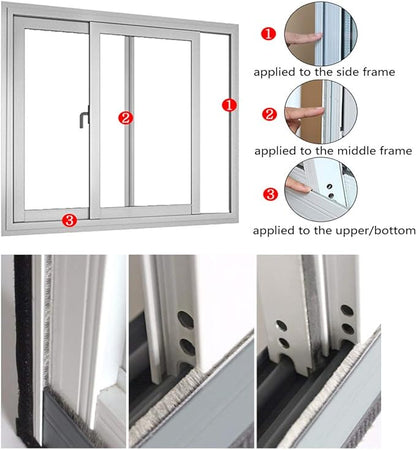 Weather Stripping Brush for Sliding Windows/Doors Frame Side,Pile Self Adhesive Weatherstrip Seal Strip Sealer Draft Stoppers (16.5ft x11/32 x 3/16 Brush inch, Grey)