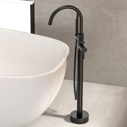 Freestanding Bathtub FaucetFloor Mount Bathtub Filler Shower Mixer Faucet with Handheld Shower Sprayer Swivel, Side Inlet，Matte Black