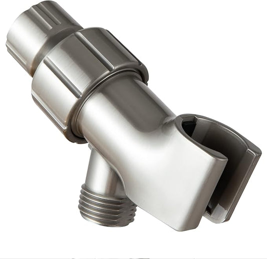 OFFO Shower Head Holder for Handheld Shower Head, Brushed Nickel Adjustable Shower Arm Mount for Connecting Shower Arm and Shower Hose, 1/2 in IPS Female Inlet and Male Outlet