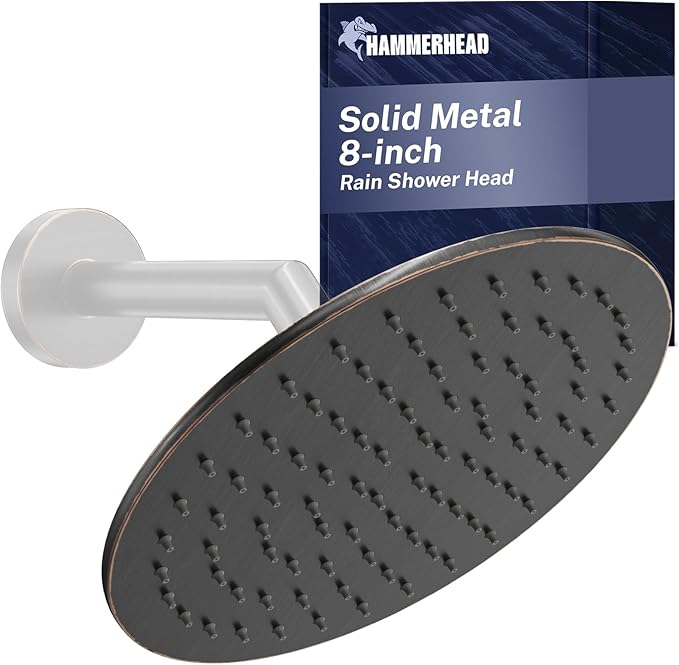 HammerHead Showers Solid Metal Round 8 Inch Rainfall Shower Head, High Flow Shower Head Optimized for Pressure, Oil Rubbed Bronze, 2.5 GPM