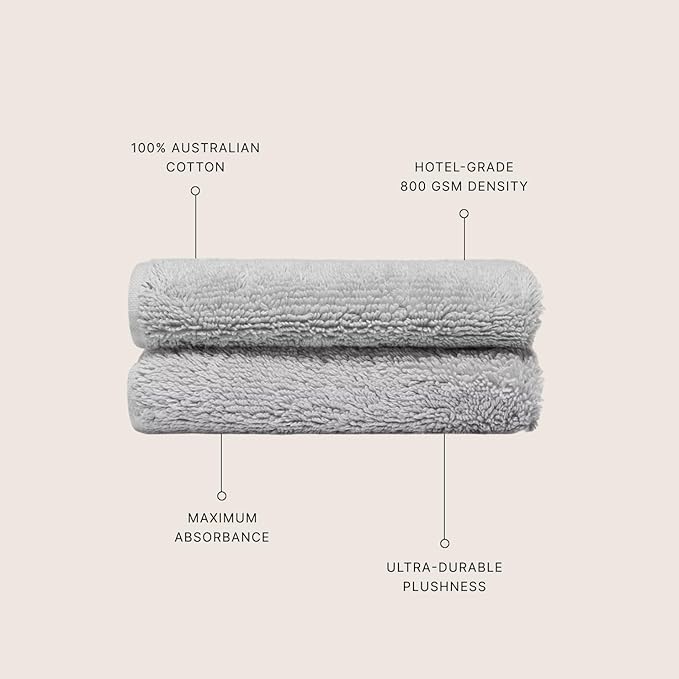 Italic Ultraplush Australian Cotton Washcloths - Set of 2 Luxury Plush Face Wash Cloths, Soft and Absorbent 800 GSM 100% Cotton Washcloth for Bathroom, Spa, Gym, Face and Body (Light Grey)