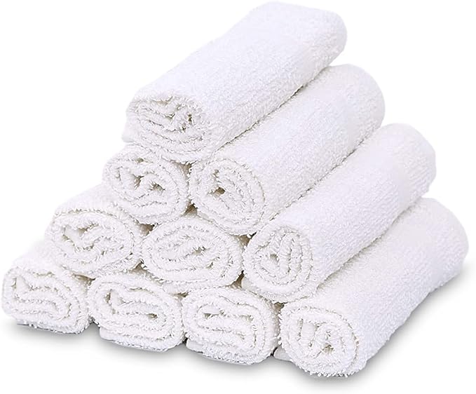GOLD TEXTILES 24 Pack Economy White Washcloths Set (12x12 inches) - Cotton Blend Commercial Grade Cleaning Rags, Quick Drying & Soft Face Cloths, Fingertip Towels for Bathroom, Spa, Gym, and Kitchen
