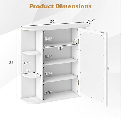 RELAX4LIFE Bathroom Wall Cabinet with Mirror - Medicine Cabinet w/Door & Open Shelves, Over The Toilet Storage Cabinet Organizer, Mirrored Bathroom Cabinet Wall Mount (White)