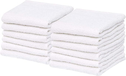 GOLD TEXTILES 60 Pack Economy White Washcloths Set (12x12 inches) - Cotton Blend Commercial Grade Cleaning Rags, Quick Drying & Soft Face Cloths, Fingertip Towels for Bathroom, Spa, Gym, and Kitchen