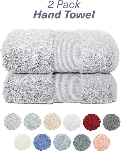 Hencely Luxury Hand Towel - Set of 2 (16x28 Inches) - Soft Turkish Cotton, Absorbent, Quick-Drying Face, Body, Kitchen, and Bathroom Towel (Hand Towels 2 Pack, Silver)
