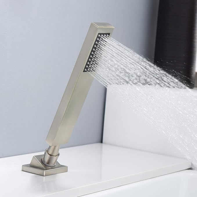 Roman Tub Faucet with Hand Shower, Waterfall Tub Filler Deck Mount Brushed Nickel, SUMERAIN