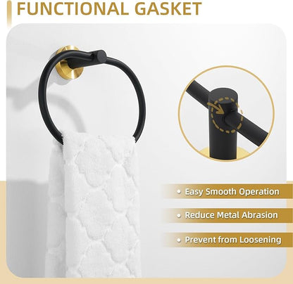 Angle Simple Towel Ring Swivel, Stainless Steel Bathroom Hand Towel Holder Rack Hanger for Wall, Black and Gold