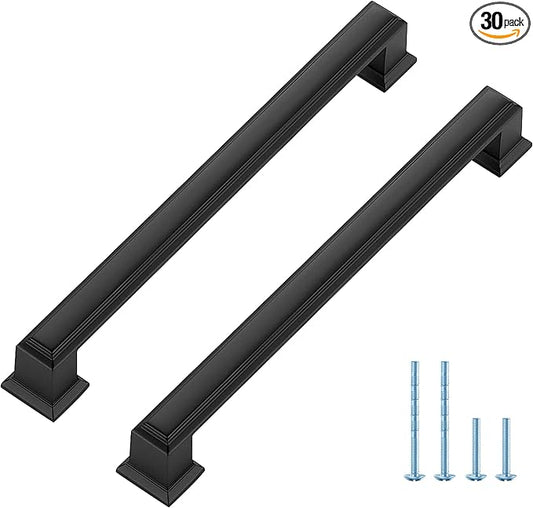 Ravinte Hardware 30 Pack Matte Black Cabinet Pulls, 6-1/4 Inch (160mm) Hole Center Zinc Alloy Drawer Handles for Kitchen Cabinets, Cupboards, Dressers, Square Solid Metal Hardware