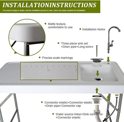 Folding Fishing Cleaning Table, 4ft Portable Foldable Camping Outdoor Tables, Fish Cleaning Sink Table with Faucet for Picnic Camping Kitchen Gardening, Style A