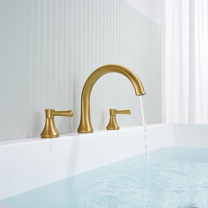 Roman Tub Faucet Deck Mount Tub Filler 2 Handles Brushed Gold Bathtub Faucets Brass Bathroom Faucet