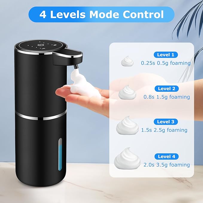 Automatic Soap Dispensers,12.8oz/380ml USB Touchless Automatic Foaming Soap Dispenser,Rechargeabled Wall Mounted Smart Soap Dispenser for Bathroom Kitchen Dish Soap(Black)