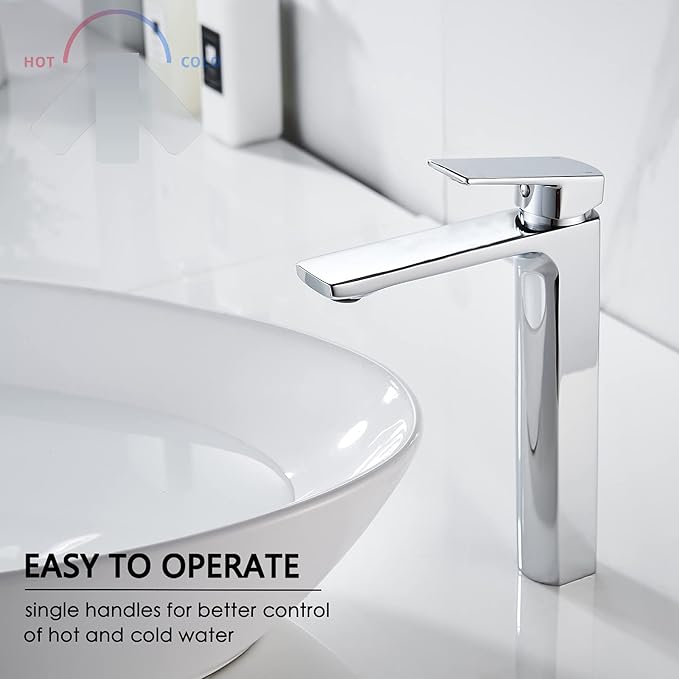 VOTON Chrome Vessel Sink Faucet Tall Single Handle Bathroom Vanity Sink Faucet, Rv Bathroom Faucets Lavatory Vessel Faucet Basin Mixer Tap, Solid Brass 1.2 GPM
