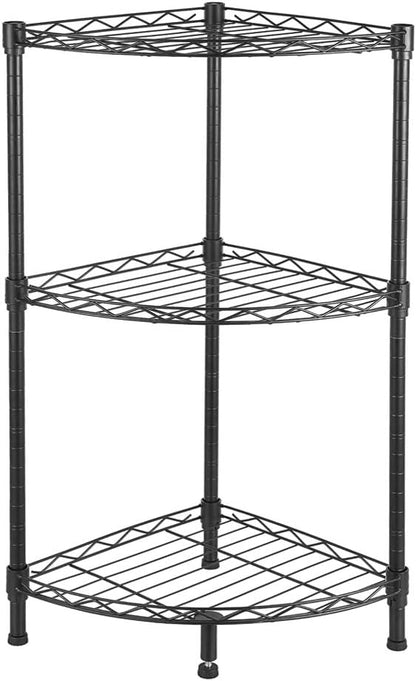 3 Tier Storage Racks Shelving, Heavy Steel Pantry Shelves, Adjustable Wire Shelving Rack Corner, Suitable for Garage, Kitchens, Bathroom, Offices, 13.8" W x 13.8" D x 32" H, Black