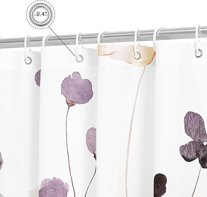 Gibelle Watercolor Floral Shower Curtain, Plum Beige Flower Shower Curtain for Bathroom, Modern Minimalist White Waterproof Fabric Shower Curtain Set 72x72 Inch