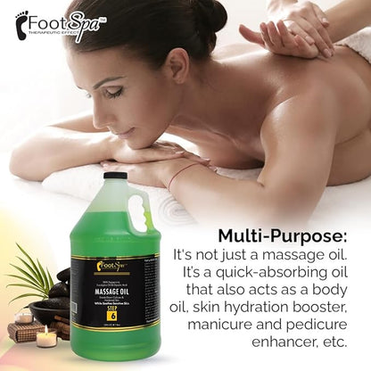 Foot SPA - Massage Oil, Eucalyptus Extract, 128 Oz - Professional Full Body Massage Therapy, Manicure, Pedicure - Relax Sore Muscles and Repair Dry Skin, Enhanced with High Absorption Oils, Vitamin E