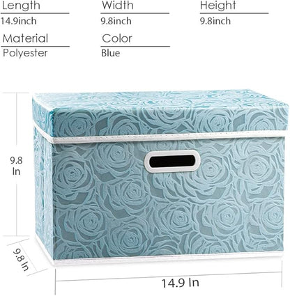 PRANDOM Collapsible Storage Cubes with Lids Fabric Decorative Storage Bins Boxes Organizer Containers Baskets with Cover Handles for Bedroom Closet Living Room 14.9x9.8x9.8 Inch 3 Pack