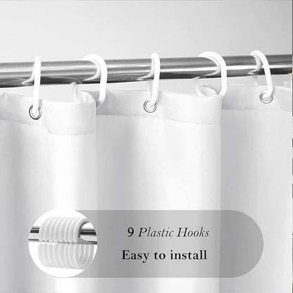 AooHome White Stall Size Bathroom Curtain for Hotel, Fabric Shower Liner with Hooks for Hotel, Water Repellent, 54 Width x 72 Height Inch