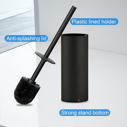 304 Stainless Steel Toilet Bowl Brush and Holder Set, Circular Floor Toilet Brush Holder, Long Handle, Bathroom Heavy-Duty Cleaner, High-End Cylinder Wall，2 Brush Head (Black) YIGUANXIN
