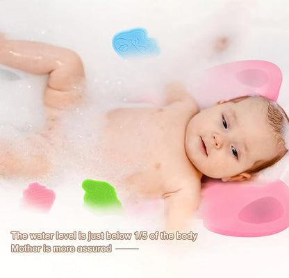 Soft Infant Bath Sponge Elephant Baby Bath Mat Newborn Comfy Foam Skid-Proof Cushion (Pink 1Set)