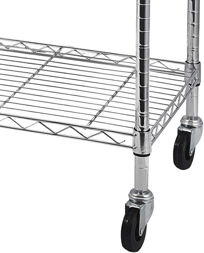 5 Tier Storage Racks Shelving, Heavy Steel Pantry Shelves, Adjustable Wire Shelving Rack with Wheels, Suitable for Garage, Kitchen, Bathroom, Office, 59" W x 18" D x 71" H, Chrome