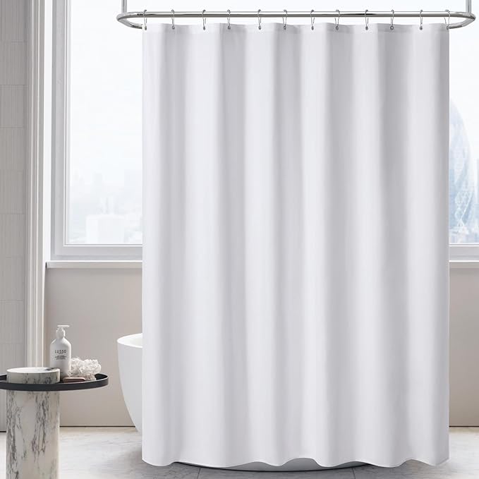 120GSM Ultimate Waterproof Fabric Shower Curtain Liner - TPU Lamination Technology with 3 Magnets,Machine Washable,71x78 Inch Soft Cloth Shower Curtain or Shower Liner,for Bathroom(White)