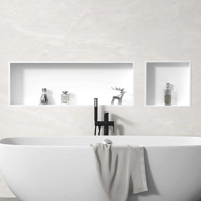 Stainless Steel Shower Niche 36" X 12" White No Tile Needed Niche Shower Recessed Wall Niches for Bathroom Storage Over Mount Installation