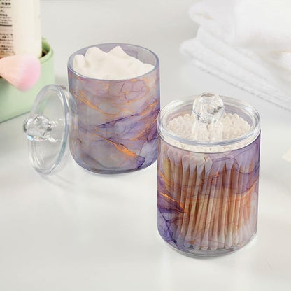 4 Pack Qtip Holder Organizer Dispenser Purple Transparent Waves Marble Bathroom Containers Bathroom Vanity Storage Canister Apothecary Jars for Cotton Swabs/Pads/Floss
