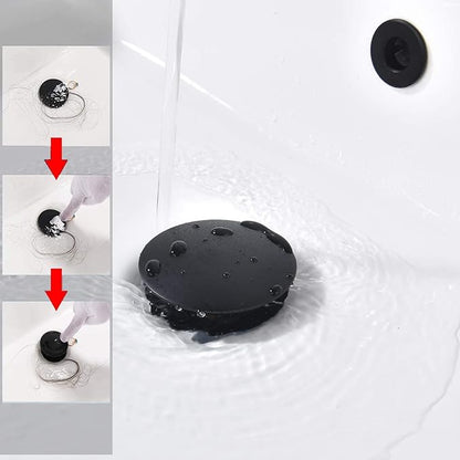 Bathroom Sink Drain,2 Pack Drain Stopper Bathroom Sink Without Overflow,Pop Up Drain Assembly with Detachable Strainer Basket,Built-in Anti-Clogging Strainer,Stainless Steel Mattle Black