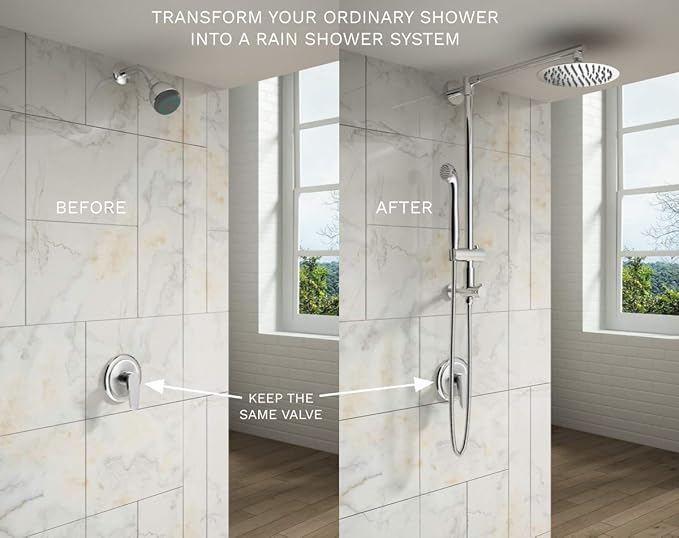 Fennocasa Polaris 1 Rain Shower System, includes 8” Rainfall Shower Head with High Pressure Handheld Combo, 3-Setting Handheld Spray, Height Adjustable Spray Holder, 60” Hose (Brushed Nickel)