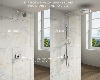 Fennocasa Polaris 1 Rain Shower System, includes 8” Rainfall Shower Head with High Pressure Handheld Combo, 3-Setting Handheld Spray, Height Adjustable Spray Holder, 60” Hose (Brushed Nickel)
