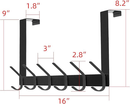 DOKU Over The Door Hook, Heavy Duty Over Door Hanger Holder for Coat Robe Hat Clothe Towels Hanging, Bathroom Organizer Towel Rack 12 Hooks, Matte Black