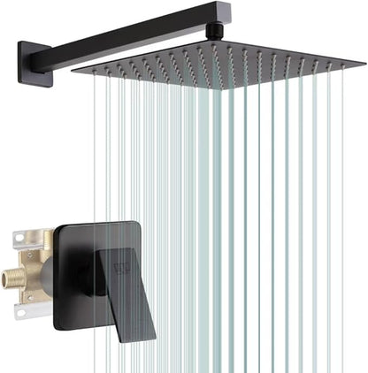 POP SANITARYWARE Matte Black Shower Faucet Set, Bathroom Rainfall Shower System with Stainless Steel Metal Showerhead, Single Function Shower Trim Kit with Rough-in Valve