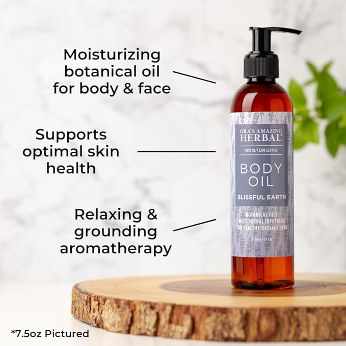 Ora's Amazing Herbal Lavender Bath Oil, Herbal Infused Moisturizing Shower and Body Oil for Women with Organic Jojoba Calendula Relaxation & Dry Skin, Blissful Earth Scent with Pump 7.5 oz