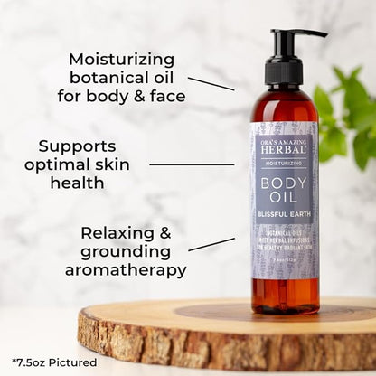 Ora's Amazing Herbal Lavender Bath Oil, Herbal Infused Moisturizing Shower and Body Oil for Women with Organic Jojoba Calendula Relaxation & Dry Skin, Blissful Earth Scent with Pump 7.5 oz
