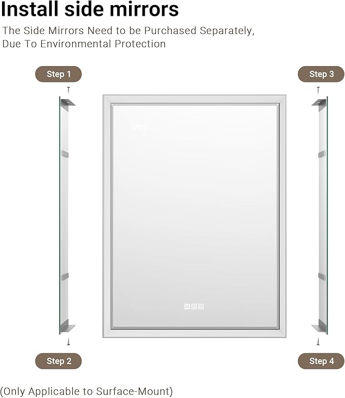 Side Mirrored Kits, 4'' W x 30'' H Decorative Side Mirrors Set of 2 for 30-Inch-Height Beveled Lighted Mirror Cabinet Surface-Mounting-Use Only (for Model-Anglora)