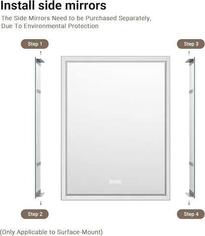 Side Mirrored Kits, 4'' W x 26'' H Decorative Side Mirrors Set of 2 for 26-Inch-Height Beveled Lighted Mirror Cabinet Surface-Mounting-Use Only (for Model-Anglora)