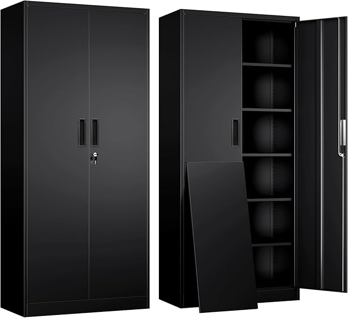 Metal Storage Cabinet, 71 Inch Tall Metal Storage Cabinet with Doors and Shelves, Pantry Cabinets for Kitchen Storage, Garage Cabinet for Living, Dining Room, Assemble Required