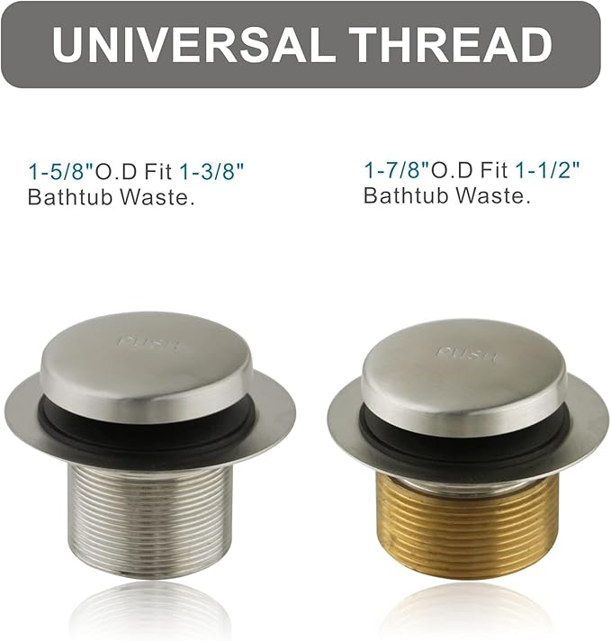Brushed Nickel Bathtub Drain Tip-Toe Single Hole,Welsan Tub Drain Trim Set Conversion Kit Assembly, Coarse Thread Replacement Trim Kit with 1-Hole Overflow Faceplate Includes an Adapter