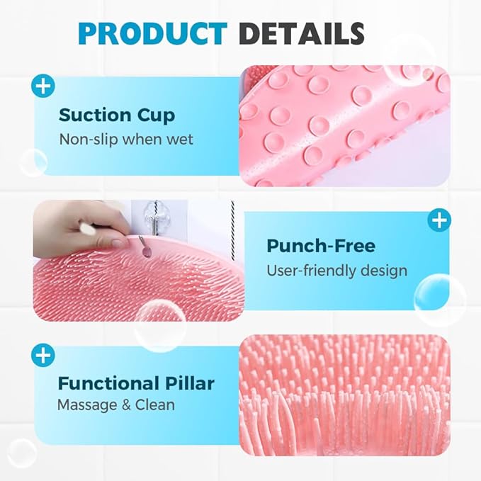 Silicone Shower Foot Scrubber Mat, 2025 Upgrade Shower Mat Slip Suction Cups Foot Scrubber for Men and Women (1 * Purple)