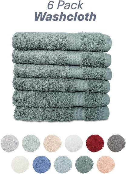Hencely Premium 6-Pack Washcloths 12x12 Inches Soft Turkish Cotton High Absorbent and Quick Dry Dishtowel for Kitchen and Bath (Wash Cloth 6 Pack, Dark Green)