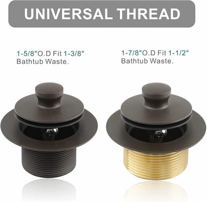 Bronze Tub Drain and Overflow Kit with Single Hole Overflow Faceplate,Welsan Universal Lift & Turn Bathtub Drain Kit with Fine/Coarse Thread Conversion Twist Trim Kit Assembly-Oil Rubber Bronze