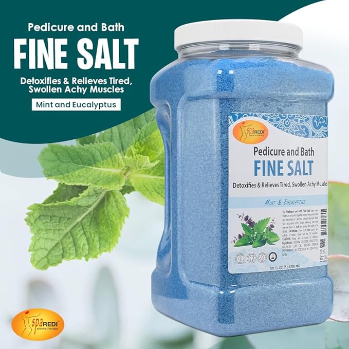 SPA REDI - Detox Foot Soak Pedicure and Bath Fine Salt, Mint and Eucalyptus, 128 Oz - Made with Dead Sea Salts, Argan Oil, Coconut Oil, and Essential Oil - Hydrates, Softens and Moisturizes