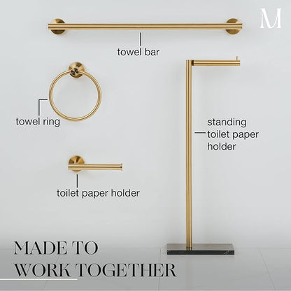 MARMOLUX ACC Free Standing Gold Toilet Paper Holder Stand with Black Marble Base and Storage | 4 Jumbo Roll Bathroom Hardware Toilet Tissue Organizer | Stainless Steel Bathroom Decor Accessory