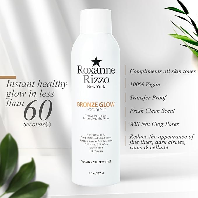 Bronze Glow – Instant bronzer Spray Mist for Face and Body – Hydrating Tanning Mist with Bronzer – Blends into All Skin Tones – Celebrity Favorite Bronzer Spray – 6 oz