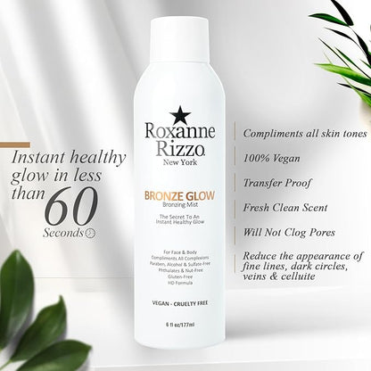Bronze Glow – Instant bronzer Spray Mist for Face and Body – Hydrating Tanning Mist with Bronzer – Blends into All Skin Tones – Celebrity Favorite Bronzer Spray – 6 oz