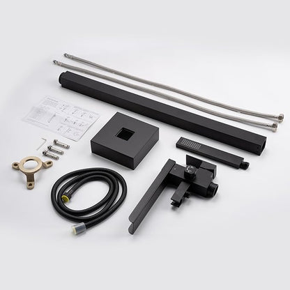 Freestanding Bathtub Faucet, Floor Mount Bathtub Faucet with 2 Water Outlet Modes, Swivel Gooseneck Spout with Hand Shower,Single Handle, Max Flow Rate 7.4 GPM (Waterfall-Black)