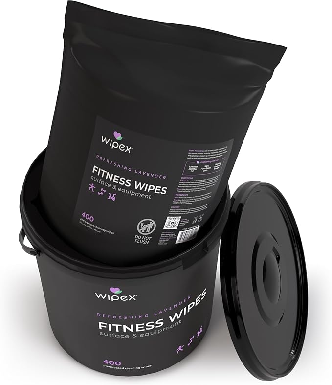 Wipex Gym Wipes Bucket Refill – Plant-based Fitness Equipment Wipes, Lavender and Vinegar to Clean Surfaces, Safe Yoga Mat Cleaner, Gym Cleaner and Peloton Bikes 400 Count (Pack of 2)