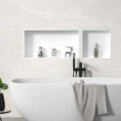 Stainless Steel Shower Niche 24" X 12" White No Tile Needed Niche Shower Recessed Wall Horizontal Niches for Bathroom Storage Over Mount Installation