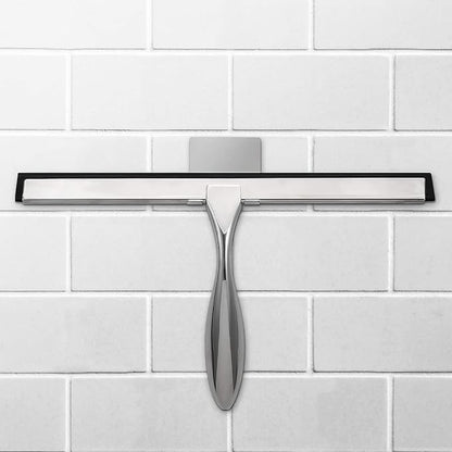 Simtive 10-Inch Shower Squeegee Set, Includes Shower Door Hook and Adhesive Hook, Squeegee for Shower Doors, Mirror and Window, Silver