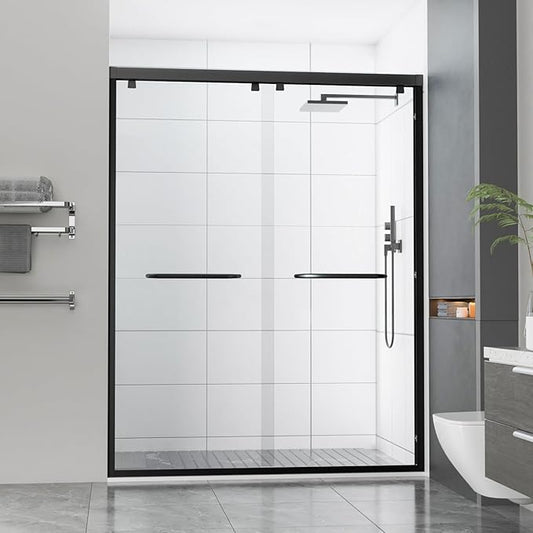 56-60" Wx76 H Semi Frameless Double Sliding Shower Door, 5/16" Tempered Glass&Shatter Proof Film Doubling Safety, Easy Clean Coating&Stainless Steel Hardware, Z-Shaped Water Protection Matte